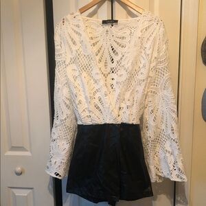White Lace Crochet Pleather Skort Jumpsuit